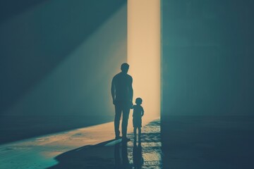 A father-son duo stands before a door, capturing a moment of connection and responsibility