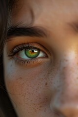 Fototapeta premium A detailed shot of an individual's eye featuring freckles