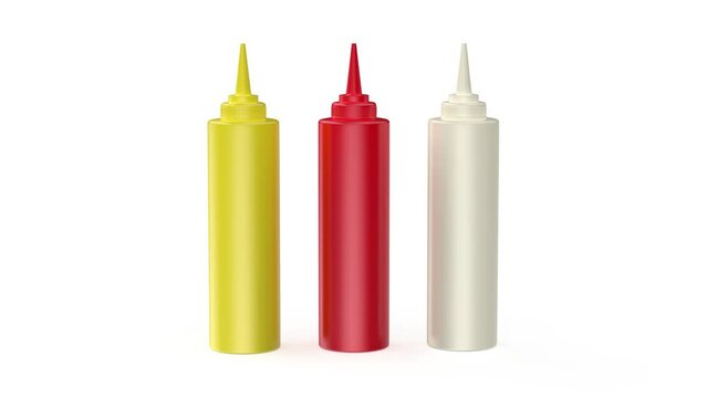 Mustard, ketchup and mayonnaise in plastic bottles