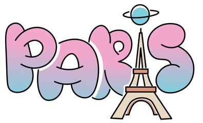 isolated illustration bubble letters graffiti Paris in vector. element for poster banner sticker design