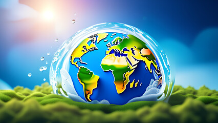 Save the sinking planet - World taking bath in a lake to cater global warming cause by humans 