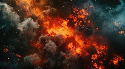 A burning fire in the clouds, with flames and smoke rising high into the air