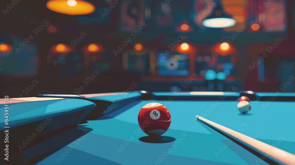 Poster A pool table with a red ball placed on the surface, ready for a game