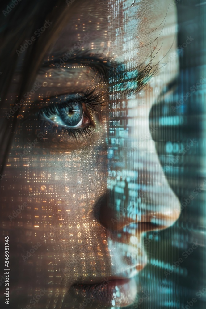 Poster a close-up shot of a person's face looking at a computer screen