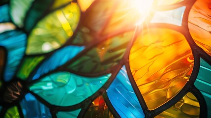 Closeup of a backlit stained glass window
