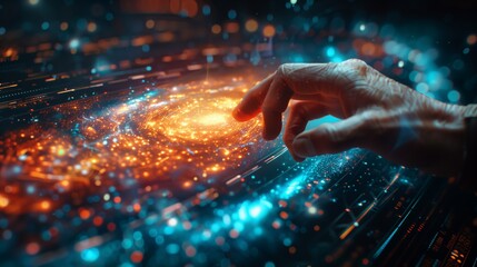 A holographic math tutor explains complex concepts with a fingertip interaction.