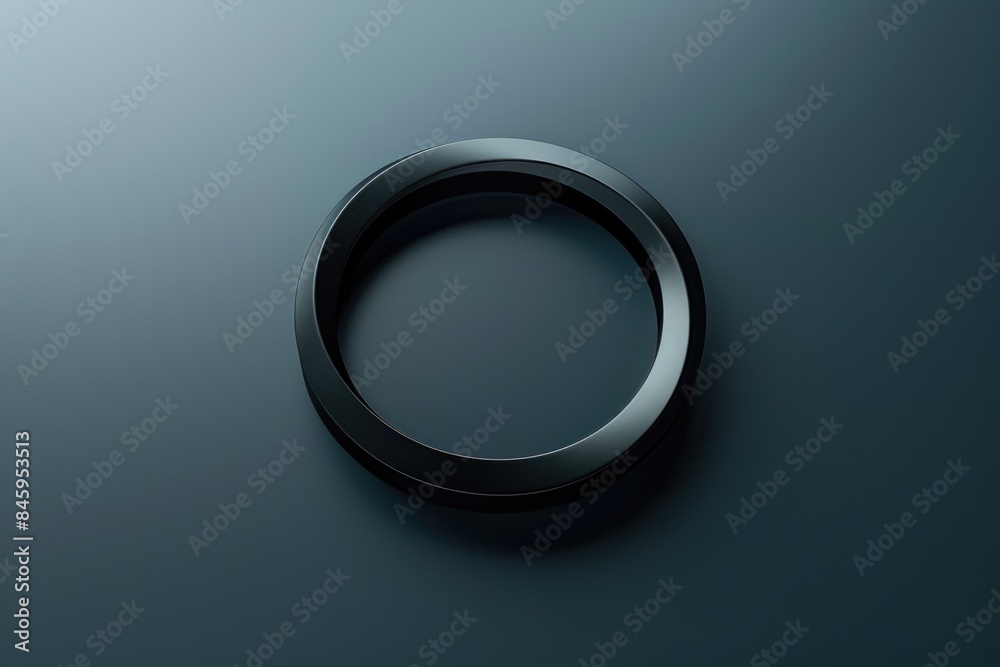 Poster A close-up of a black circular object on a blue surface, with no context or surroundings