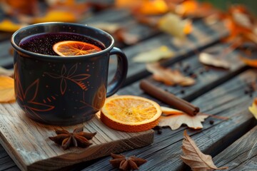 Cozy Autumn Scene with Mulled Wine Generative AI