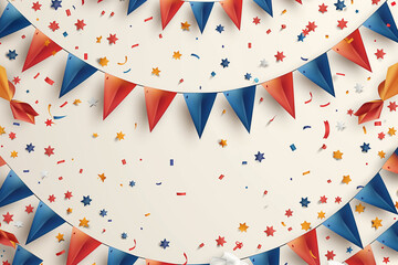 Obraz premium Festive French Holiday Decorations With Red, Blue, and Orange Flags and Confetti