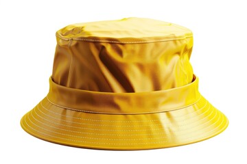 Fototapeta premium Close-up shot of a bright yellow hat on a white background, perfect for use in fashion or lifestyle imagery