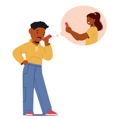 Boy Talking On The Phone With A Friend, Depicting Communication, Friendship, And Connection, Vector Image