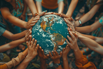 Diverse Hands Supporting a Globe Representing Earth