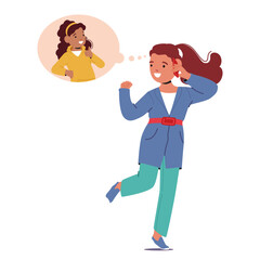 Happy Girl Joyfully Talking On The Phone With A Friend. Cartoon Vector Image Captures Cheerful And Playful Conversation