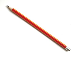 Top view of a red and orange pencil, isolated on white background.