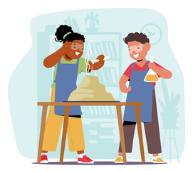 Two Children In Goggles And Aprons Conducting A Science Experiment In School Classroom. Kids Using Laboratory Equipment