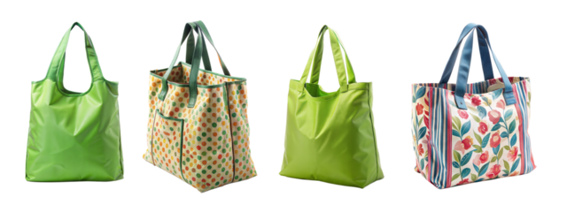 Collection of colorful shopping bags on transparent background