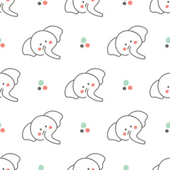 Children's seamless pattern with  animal. Cute little elephant. Simple vector pattern. African wild animal on white background. Minimalist design. Drawing of baby elephant's head. Printing on fabric. 