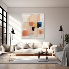 Contemporary Living Room With Abstract Art And Bright Lighting