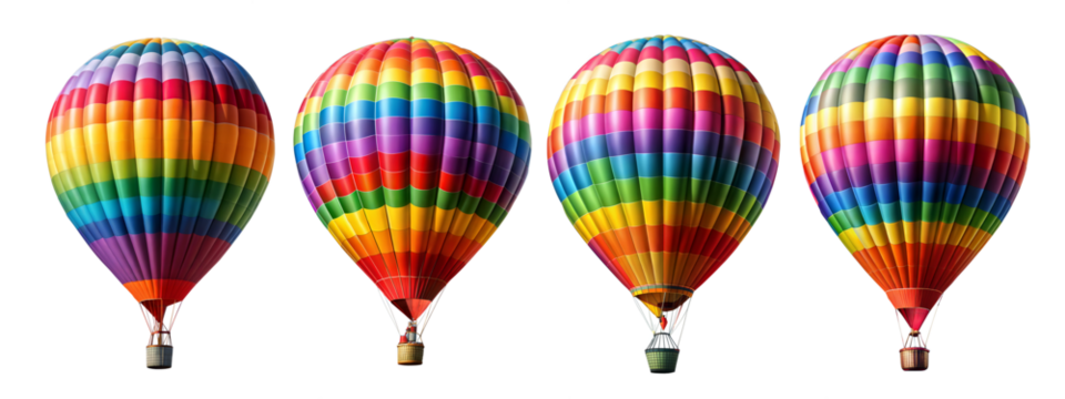 Colorful hot air balloons isolated on transparent background