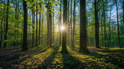 Fototapeta premium Trees in the forest during a sunny spring day