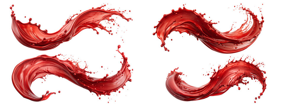 Set of red liquid splashes on a transparent background