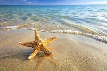 Starfish in clear sea, summer beach setting