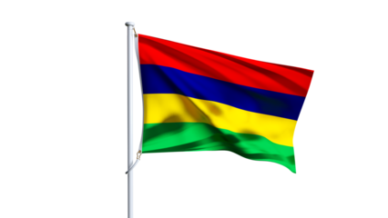 Waving flag of mauritius isolated on transparent background.
