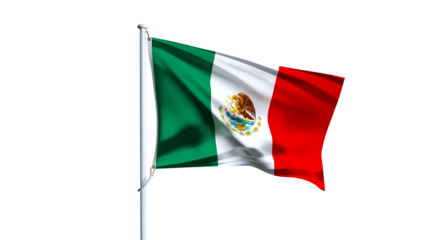 Waving flag of mexico isolated on transparent background.