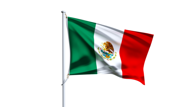 Waving flag of mexico isolated on transparent background.