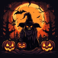 Spooky Wizard Background for Halloween Decorations Generative AI