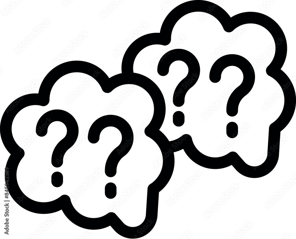 Poster concept of finding a solution, symbolized by thought bubbles filled with question marks