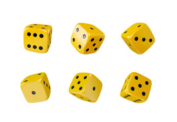 Set of yellow 3D dice icons vector illustration