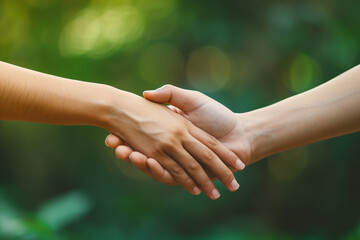 Two Hands Clasped In Front Of Green Foliage