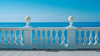 Color balustrade with blue sea background
