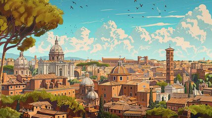 Obraz premium Illustration of Rome city landscape