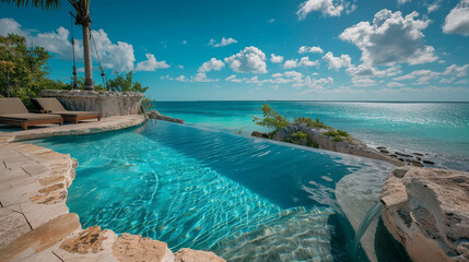 Fototapeta premium Infinity pool with a perfect beach view. Perfect summer day