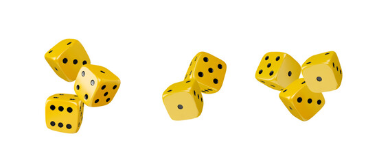 Vector set of yellow dices for games on an isolated background.