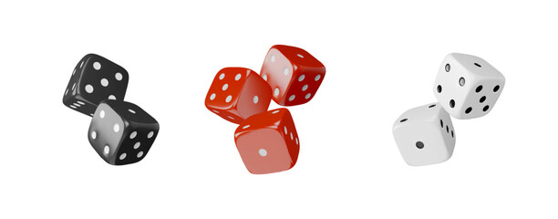 Grouped collection of red, black and white 3D game cubes. © sabelskaya