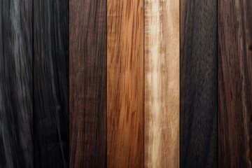 Naklejka premium Vertical wooden planks in various shades of brown create a warm, natural aesthetic. Perfect for rustic or hardwood projects, the texture adds depth and variety for construction