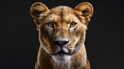Obraz premium 黒い背景と雌ライオンのクローズアップ
