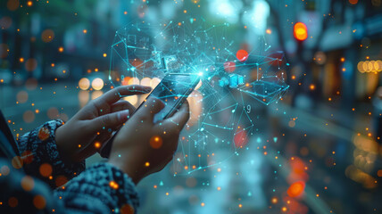 two people sending money to each other with their cellphones, digital elements,generative ai