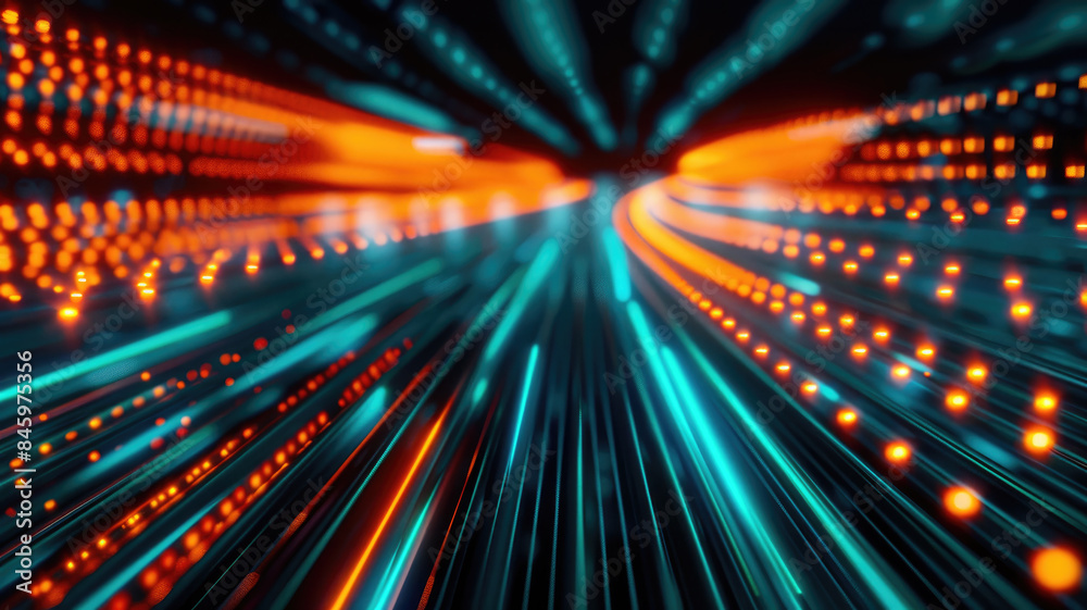 Wall mural digital data tunnel, abstract fast lines of information for background, illustration of tech light p