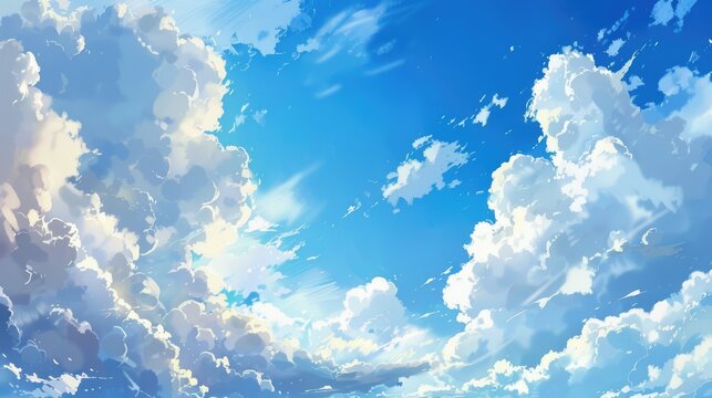 Sunny day with blue sky featuring fluffy clouds