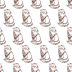 Cat in doodle style. Simple seamless pattern. Vector illustration.