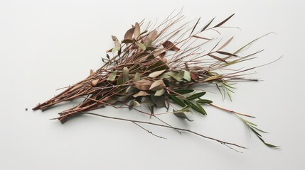 A bundle of withered grass stems mixed with some remaining green leaves