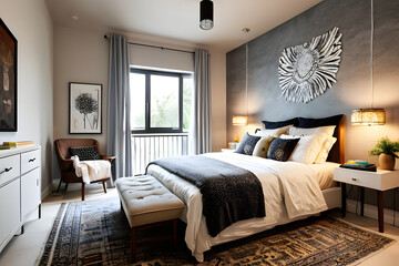 Fototapeta premium 3D interior design of modern luxury bedroom room