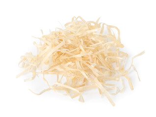 Pile of wood shavings isolated on white