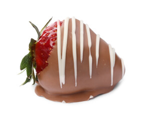 Delicious strawberry covered with chocolate isolated on white