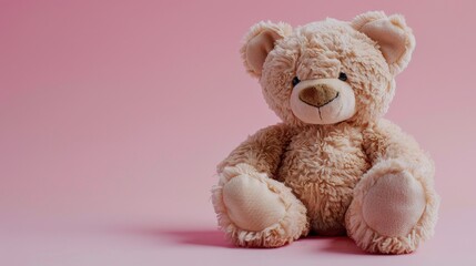 Obraz premium Stuffed Teddy Bear on Pale Pink Surface