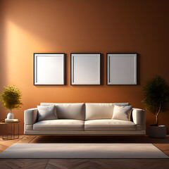 modern living room with white frames on wall